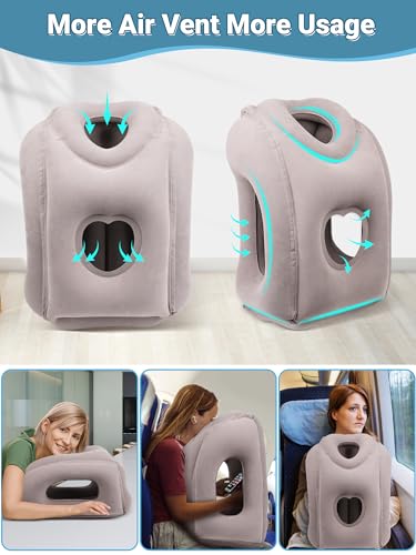 Maliton Inflatable Travel Pillow for Airplane Comfortable Sleeping, (Grey) - color: Grey