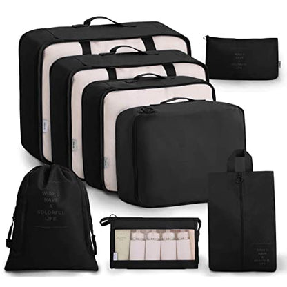 Luggage Packing Organizers Packing Cubes Set for Travel (black) - color: black 8pc