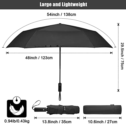 G4Free 54 Inch Large Golf Umbrella, Automatic Square 3 Folding Windproof Compact Travel Rain Umbrella - color: Black