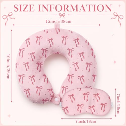 Gilprop 2 Pcs Bow Neck Pillow for Travel with Sleep Eye Mask - style: Bow