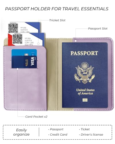 Passport Holder for Travel - RFID Blocking for Women & Men - color: Lavender