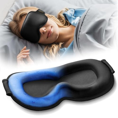 3D Cooling Gel Weighted Eye Mask for Sleeping, 100% Blackout Sleep Mask - color: Black