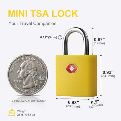TSA Locks for Luggage, Keyed Alike Luggage Locks TSA Approved 4 Pack, Small Padlock with Key, Padlocks with Keys for Suitcase, Backpack, Bag Zipper, Tool Box, Case, Travel Essentials - color: Yellow
