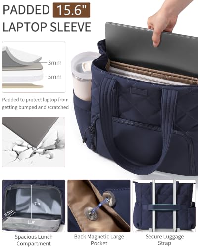 Bagstellar Lunch Tote Bag for Women, 3 in 1 Work Bag with Lunch Compartment - color: Navy Blue