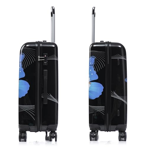 InUSA Prints PC/ABS Plastic 4-Wheel Spinner Luggage, Black Butterfly (IUAPC00M-BBU) - color: Black Butterfly, size: 24 Inch