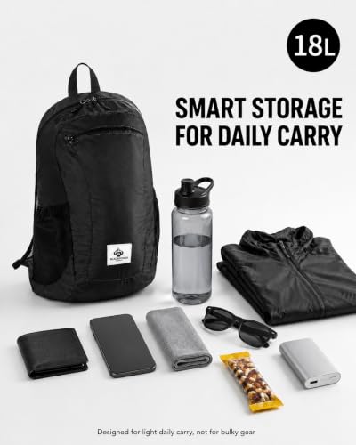 18L Packable Daypack, Lightweight Foldable Backpack for Travel, Airplane Carry On, Hiking, Camping, Water-Resistant Small Backpack for Men Women (Black) - color: Black