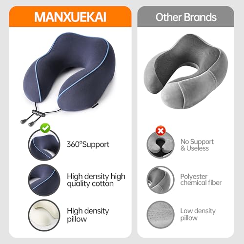 Travel Neck Pillow for Sleeping,100% Pure Memory Foam, Soft Head Support - color: Navy Blue