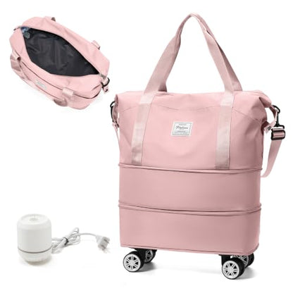 Rolling Duffle Bag with Wheels Expandable Travel Bag with Pump Pink - color: F5-Pink