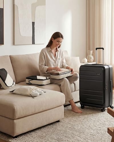 LUGGEX Checked Top Opening Suitcase Bundle, Black, 28"