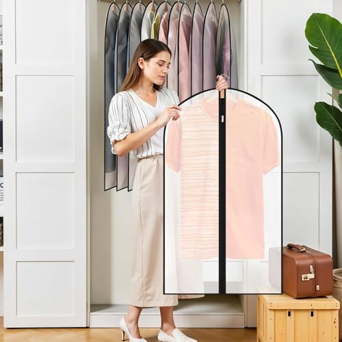 12 Pack Peva Garment Bags 24 x 40 In, Translucent Clothes Covers - color: Matte with Black Edge, size: 40in *12