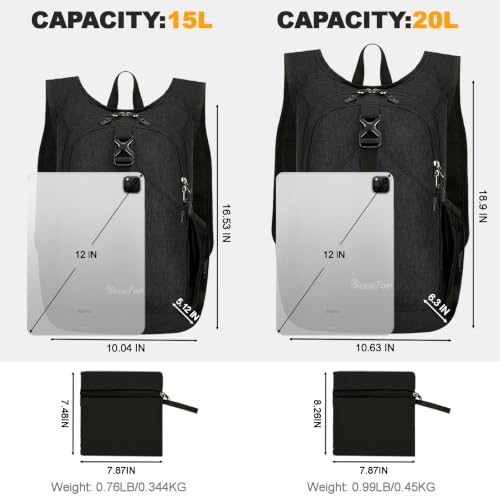 Seektop 15L Small Hiking Backpack for Women Men, Lightweight Hiking Daypack - color: Black, size: 15L