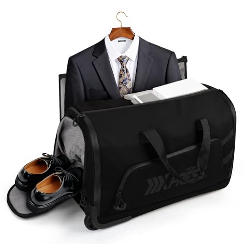 2-in-1 Rolling Garment Bag w/Wheel,Lightweight/Waterproof - color: Black