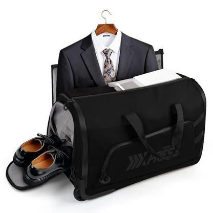 2-in-1 Rolling Garment Bag w/Wheel,Lightweight/Waterproof - color: Black