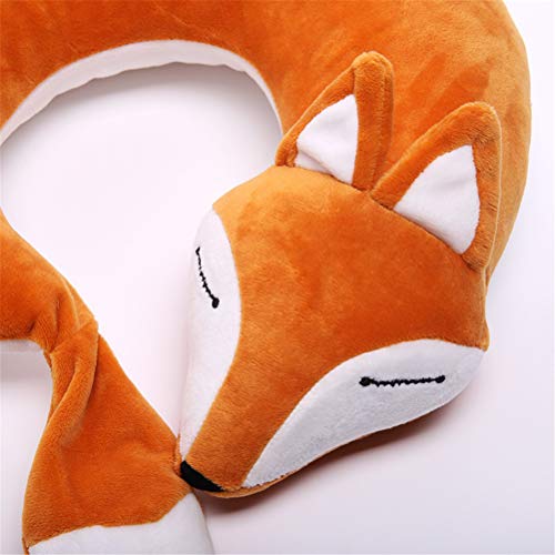 Travel Pillows Planes Fox Animal U-Shaped Neck Pillow Plush Fur Warm Cartoon Comfortable Luggage Pillow for Airplanes Car Train (A-Brown) - color: A-brown