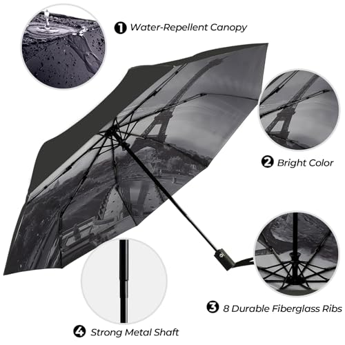 LLanxiry Compact Travel Umbrella, Windproof Automatic Umbrellas for Rain - color: Eiffel Tower (Auto)