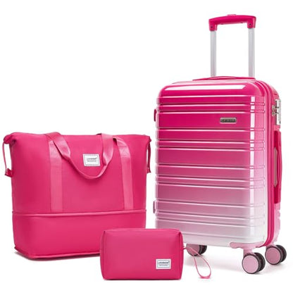 LARVENDER Carry on Luggage Sets 3 Piece, 20in Suitcase Set, Berry Sparkling - color: Berry Sparkling 20inch, size: 3 Piece Set (20/DB/TB)