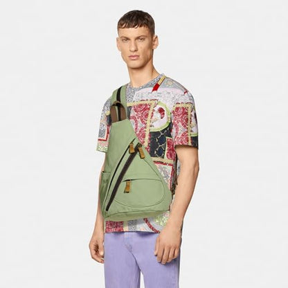 KL928 Canvas Sling Bag - Small Crossbody Backpack Shoulder Casual Daypack Rucksack for Men Women(MatchaGreen) - color: Canvas-matchagreen