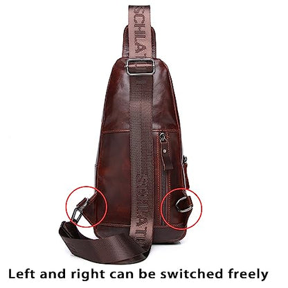 LUKZIJAES Genuine Leather Sling Bag for Men - color: #10-coffee