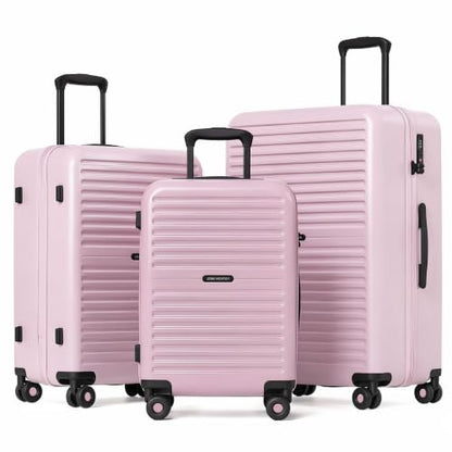 LONG VACATION Luggage Sets, 3 Piece, Durable Suitcase with Spinner Wheels - color: Pink, size: 3 Piece Set (20in/24in/28in)