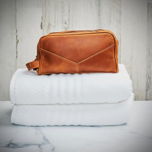 HomeWetBar Personalized Leather Toiletry Bag for Men, With with Waterproof Compartments, Custom Shaving, Travel Dopp Kit, Grandpa, Dad, Husband, Father, Him, Boyfriend