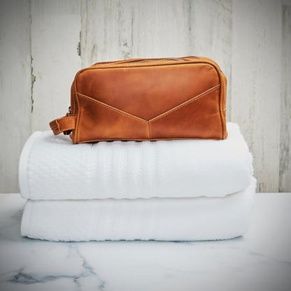 HomeWetBar Personalized Leather Toiletry Bag for Men, With with Waterproof Compartments, Custom Shaving, Travel Dopp Kit, Grandpa, Dad, Husband, Father, Him, Boyfriend