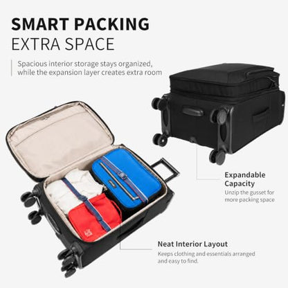 Verage Toledo Carry On Luggage Softside Expandable Suitcase with Spinner Wheel (20-Inch, Black) - color: Black, size: Carry-On 20-Inch