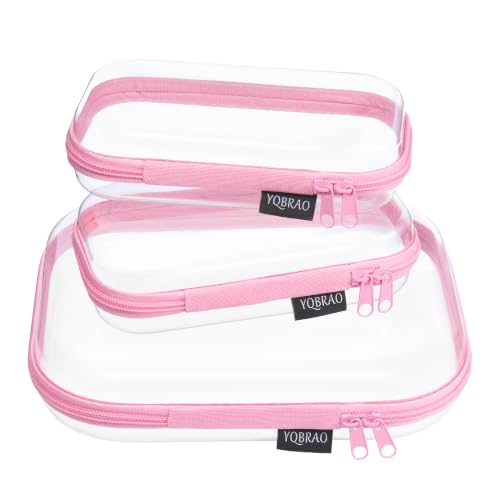 YQBRAO 3-Piece Clear Hard Shell Zipper Case Set, 1M 2S, Pink - color: Pink, size: MSS