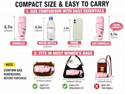 BAODINI Mini Travel Umbrella with UV Sun Protection, Compact Pocket-Size - color: D-1 Pack Pink