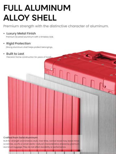 All Aluminum Carry On Luggage,Zipperless Hard Shell Suitcase,Red - color: Red