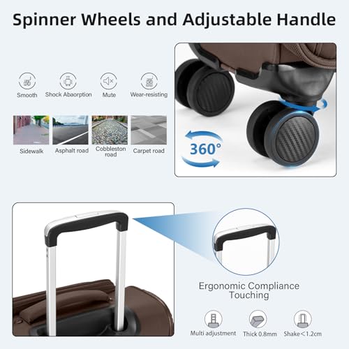 HanTrip 16 Inch Underseat Mini Carry On Luggage with Spinner Wheels, Coffee - color: Coffee