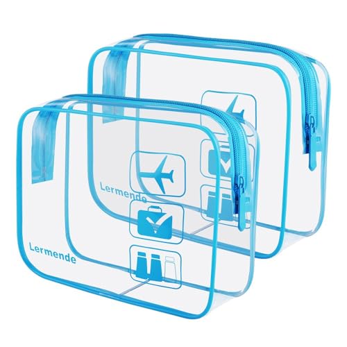 Lermende Clear Toiletry Bag TSA Approved Quart Size Travel Carry On - 2Pcs - color: Blue, size: 2 Pack