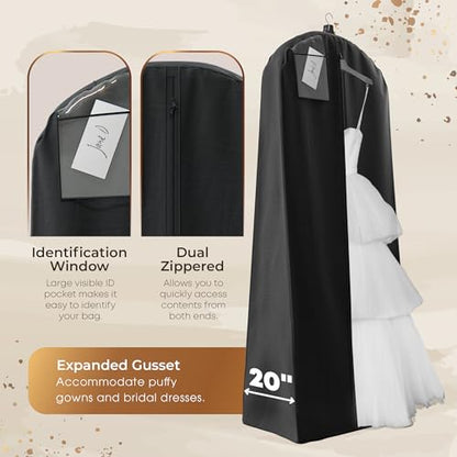 Your Bags Wedding Dress Garment Bag, 72", 20" Gusset, Black - color: Black