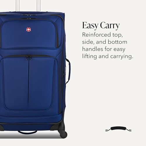 SwissGear Sion Softside Expandable Luggage – Large Checked Suitcase with 360 Degree Wheels & Retractable Handle – 29 Inch, Perfect for 7-9 Night Trips – Blue - color: Blue, size: Checked-Large 29-Inch
