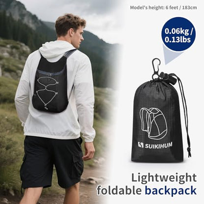 20L Small Hiking Backpack Lightweight Packable Daypack Black | Foldable Day Pack for Men Women Functional Style Small Outdoor Backpack Waterproof for Travel Camping Mountaineering - color: Black