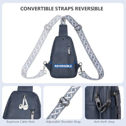 Anti-theft Sling Bags Women Small PU Leather Chest Fanny Pack - color: Navy Blue-b