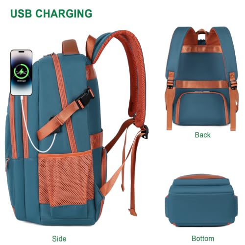 FENGDONG Durable Waterproof Travel Laptop Backpack 17.3 inch,Large College Backpack Bookbag for Men & Women Business Backpack with USB Charging Port and Headset Port Blue - color: A1-peacock Blue