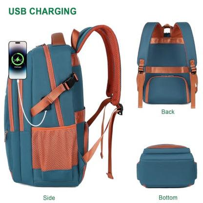 FENGDONG Durable Waterproof Travel Laptop Backpack 17.3 inch,Large College Backpack Bookbag for Men & Women Business Backpack with USB Charging Port and Headset Port Blue - color: A1-peacock Blue