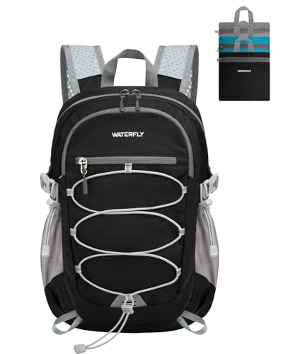 WATERFLY Small Lightweight Packable Backpack, Mini Foldable Travel Daypack - color: Black