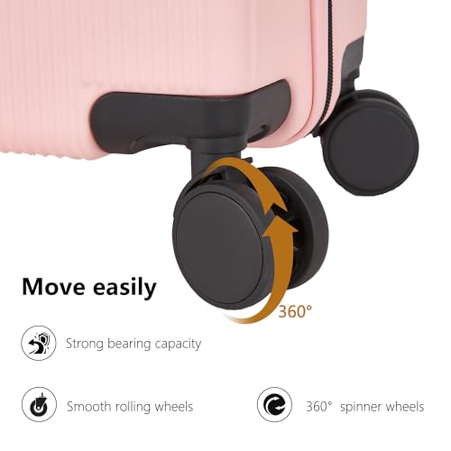 Hulsin Carry On Luggage 22x14x9 Airline Approved for Women 20 Inch Hardside - color: Pink