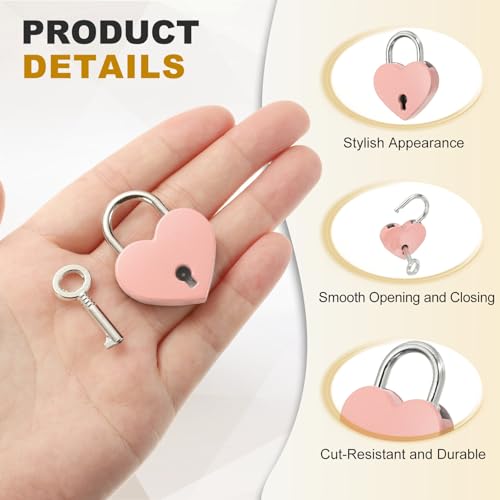 PATIKIL Mini Heart Lock w/Key 1.2x1.5 Heart Shaped Padlock Pink - color: Pink, size: 1.2"x1.5"