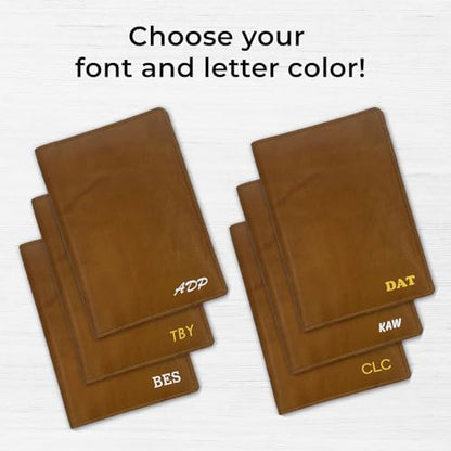 Personalized Monogrammed Antique Saddle Leather RFID Passport Wallet - color: Antique Saddle, style: Minimalist