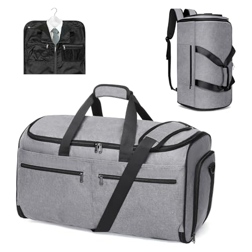Bukere Carry on Garment Bag for Travel, Convertible Travel Duffel Suit Bag with Backpack Straps, Shoe Compartment, 3 in 1 Weekender Suit Bag for Men Women - color: Backpack Grey