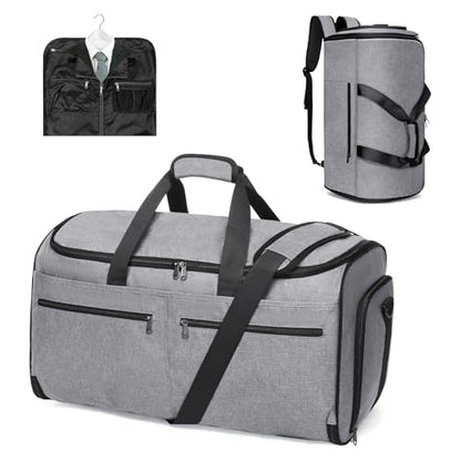 Bukere Carry on Garment Bag for Travel, Convertible Travel Duffel Suit Bag with Backpack Straps, Shoe Compartment, 3 in 1 Weekender Suit Bag for Men Women - color: Backpack Grey