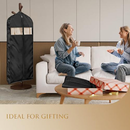 Univivi Satin Garment Bags for Hanging Clothes, Black, 60 Inch, 2 Pack - color: Black, size: 24"X60"-2pcs (Garment Bag)