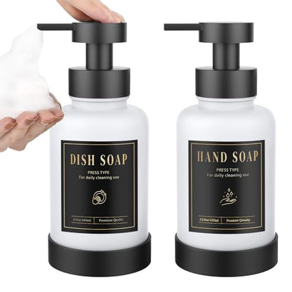 Luxspire Glass Foaming Soap Dispenser 15oz Hand Soap Bottle, White, 2 Pack - color: White