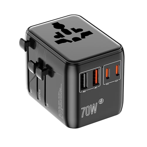 GaN 70W International Travel Adapter 6-in-1 for US/JP, EU, UK, AU
