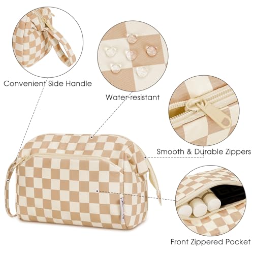 Narwey Travel Makeup Bag Toiletry Bag, Wide Open Cosmetic Bag for Women - color: C-Light Checkerboard, size: Small