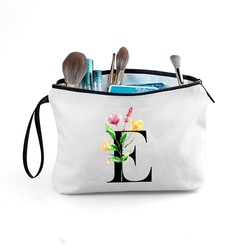 A-Z Personalized Gifts for Women, Initial Make Up Bag with Mirror, E - color: White, style: E