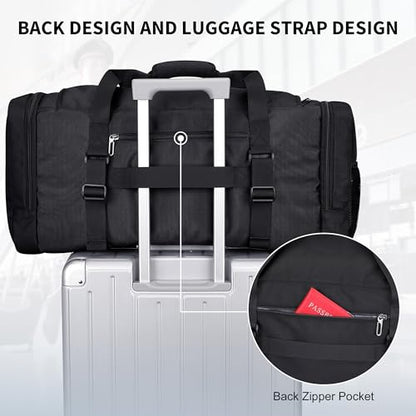 WITZMAN Duffle Bag for Men Large 55L Travel Duffel with Shoe Compartment - color: Black