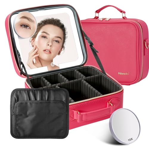 Mocado Travel Makeup Bag with Mirror Makeup Case with 10x Magnifying Mirror - color: Red